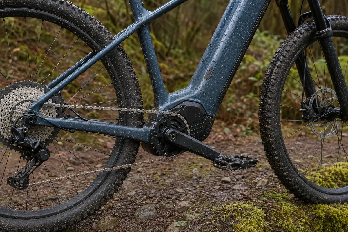 Trek Powerfly+ 6 Gen 5 drivetrain, brakes and electrical-system detail