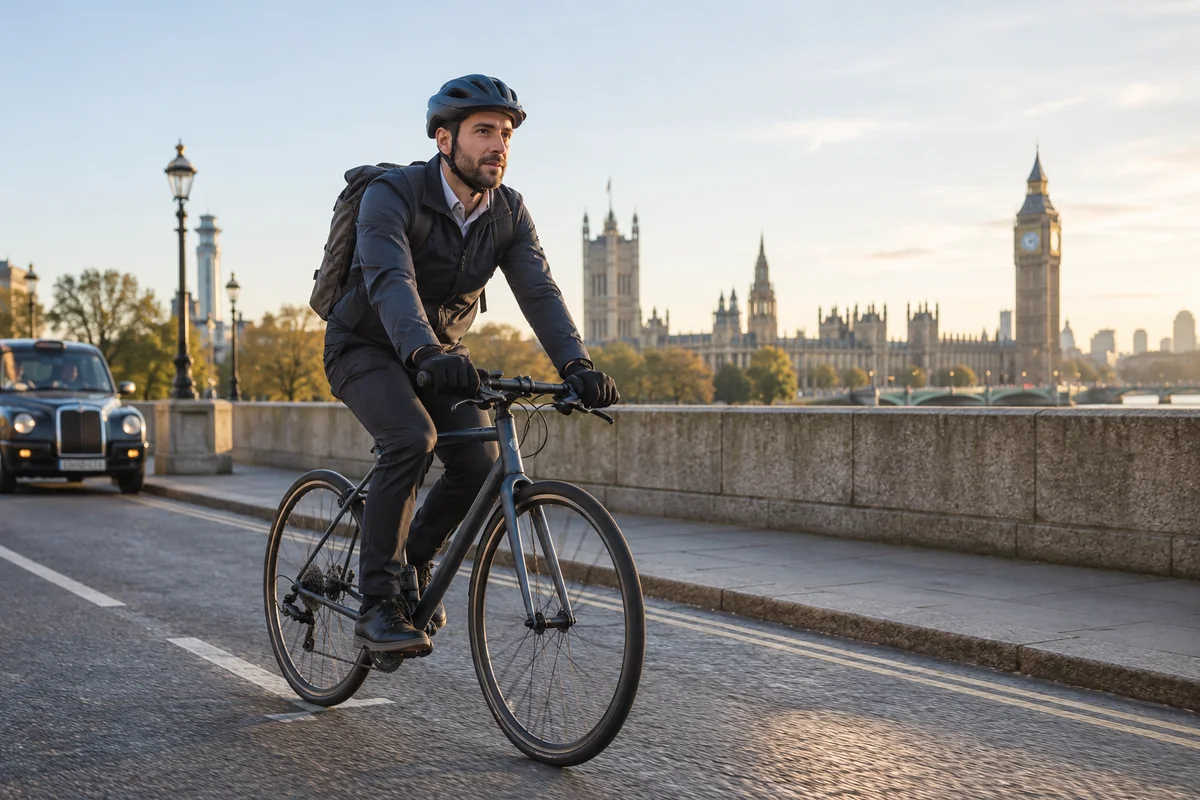 Cyclist or mechanic demonstrating practical considerations for Five things you learn by cycling to work