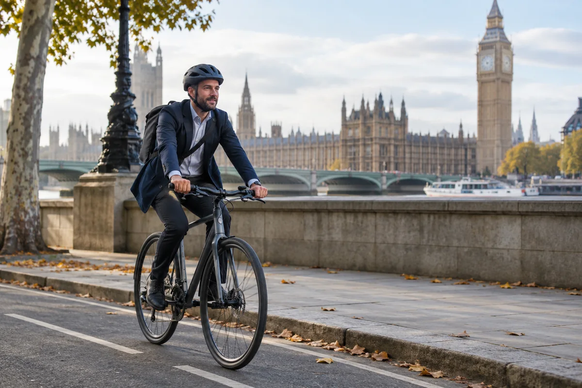 Realistic British cycling scene for Bicycle mileage allowance and tax relief