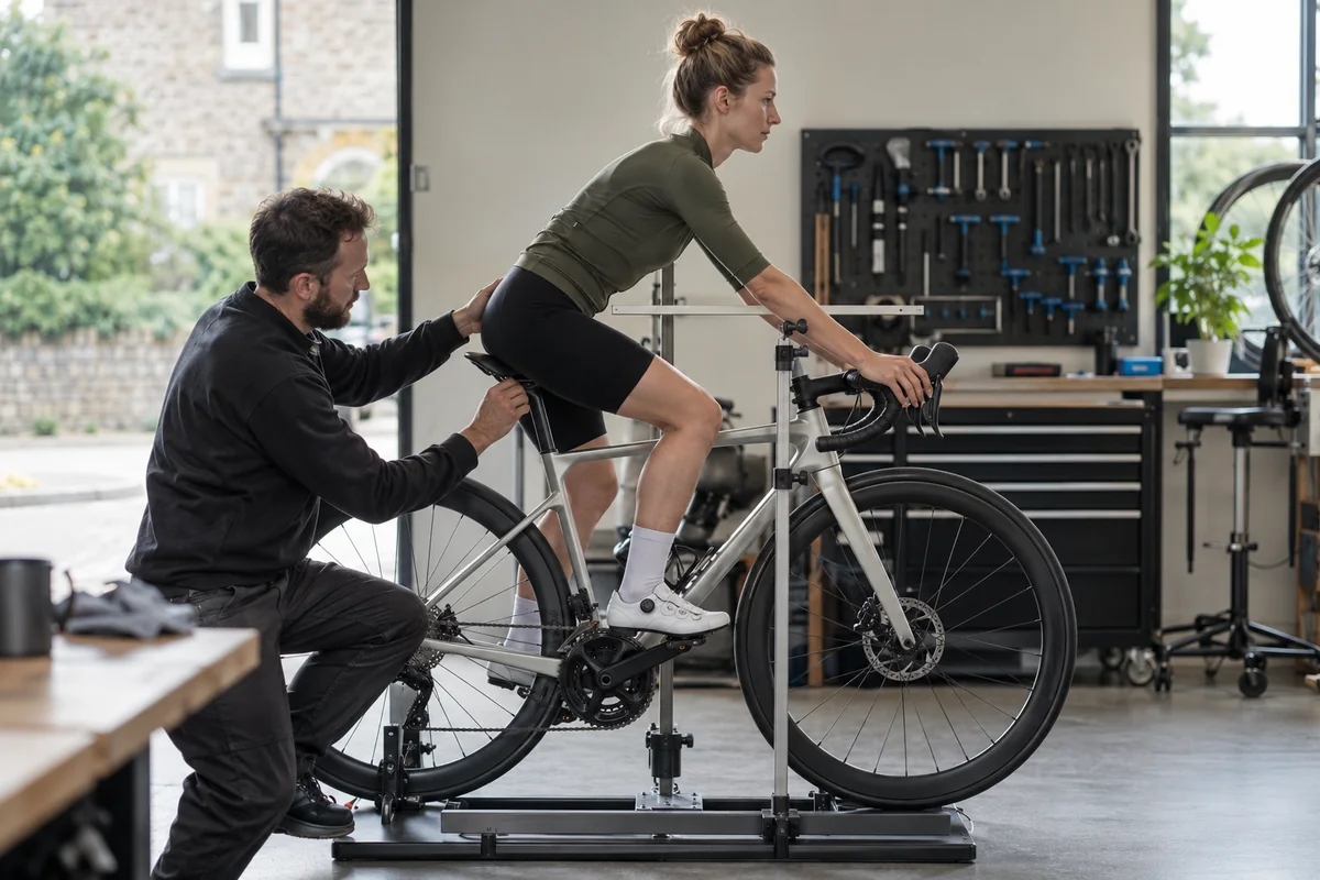 Cyclist or mechanic demonstrating practical considerations for Add your bike geometry