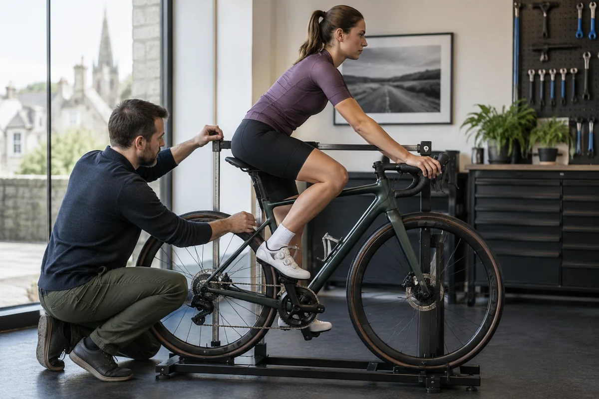 Cyclist or mechanic demonstrating practical considerations for Aairsk Q7 geometry and sizing