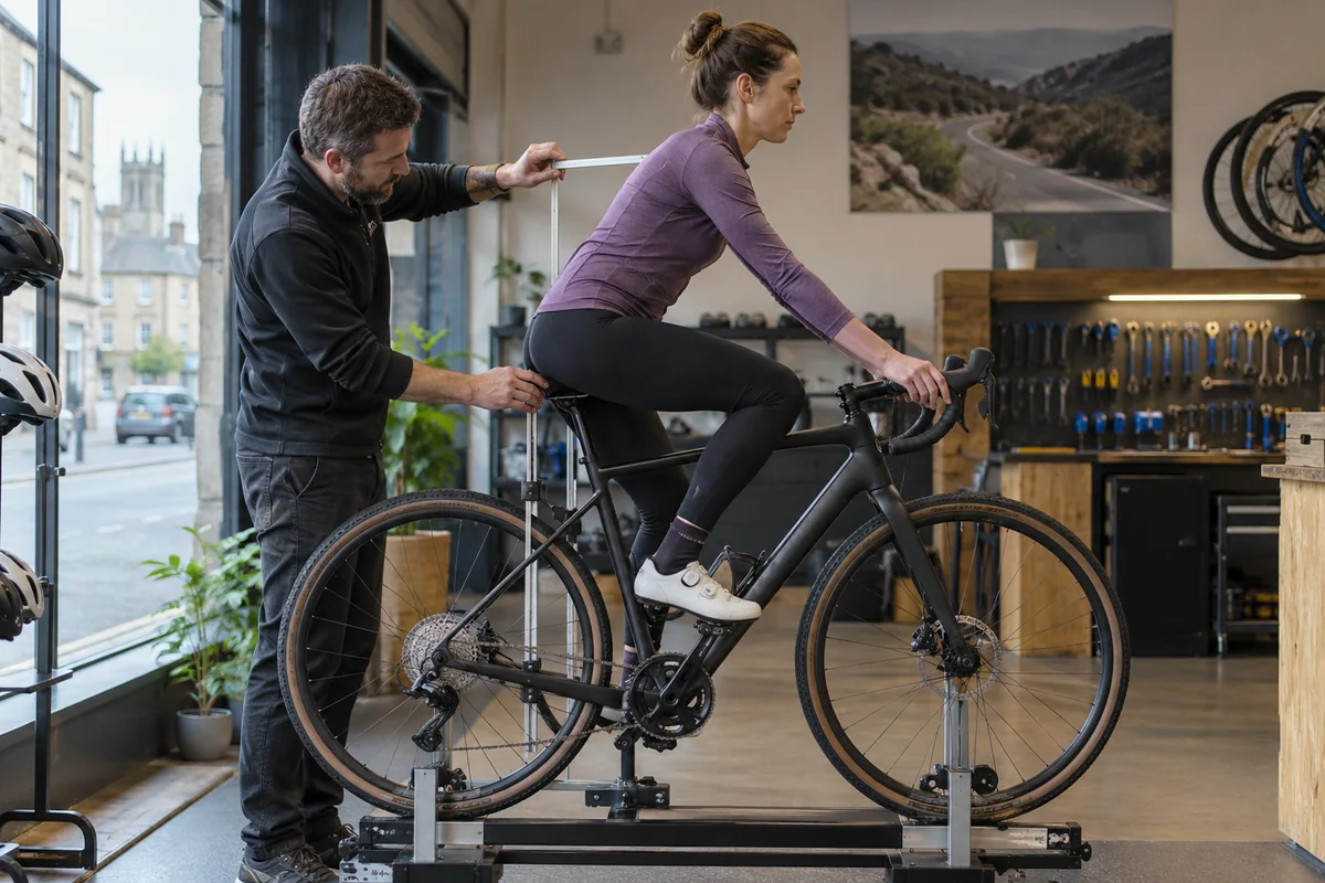 Cyclist or mechanic demonstrating practical considerations for Boardman ADV 8.9 Black geometry and sizing