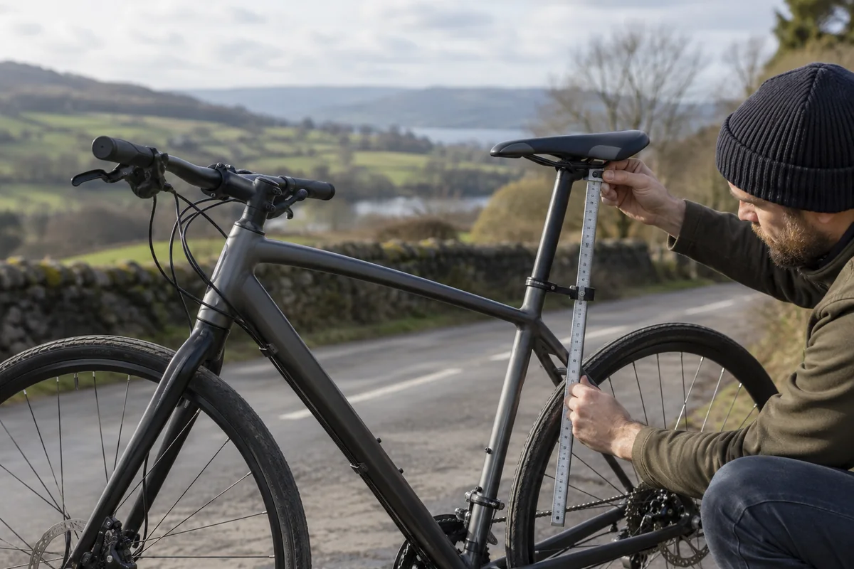 Detailed bicycle and equipment checks relevant to Boardman HYB 8.9 geometry and sizing