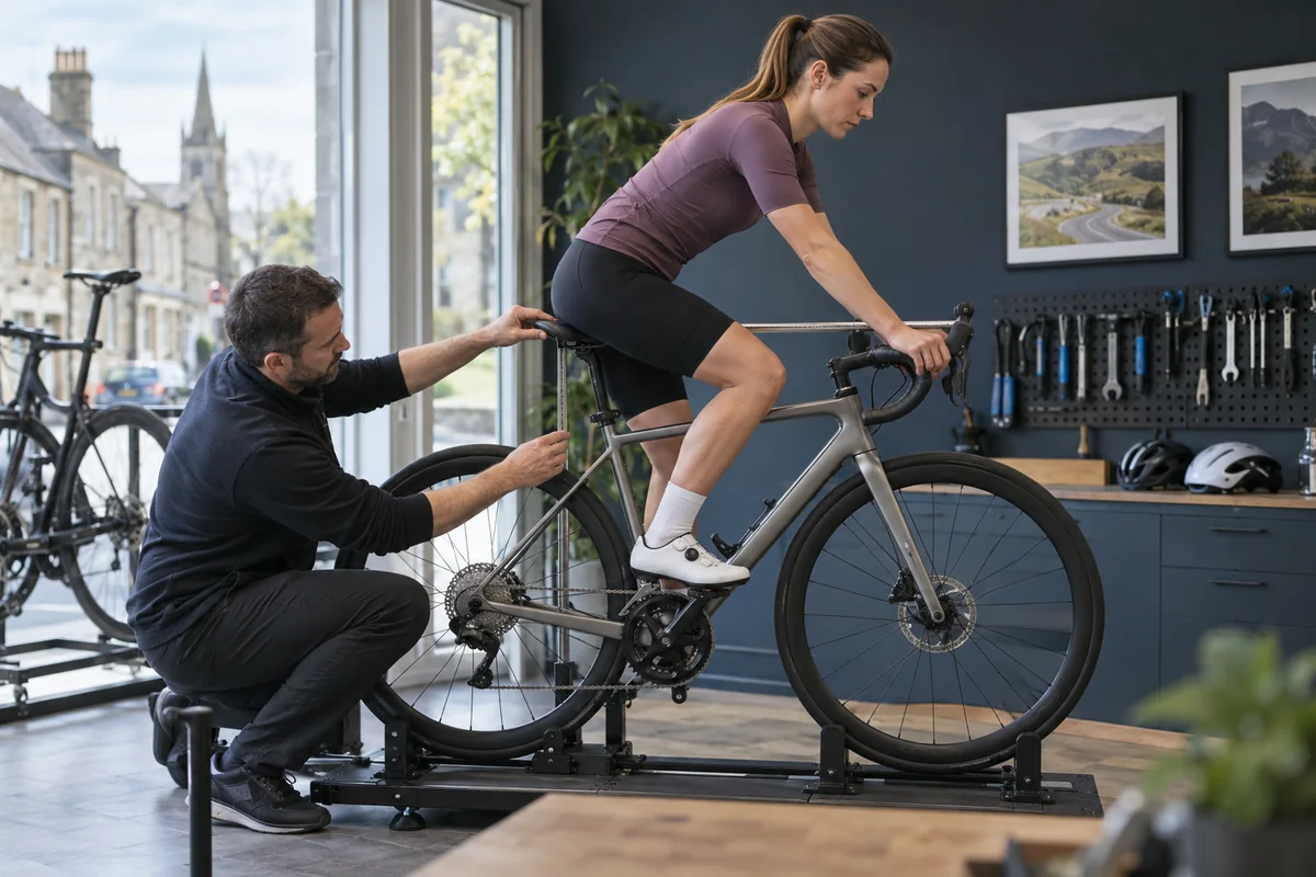 Cyclist or mechanic demonstrating practical considerations for Boardman SLR 8.8 Disc geometry and sizing