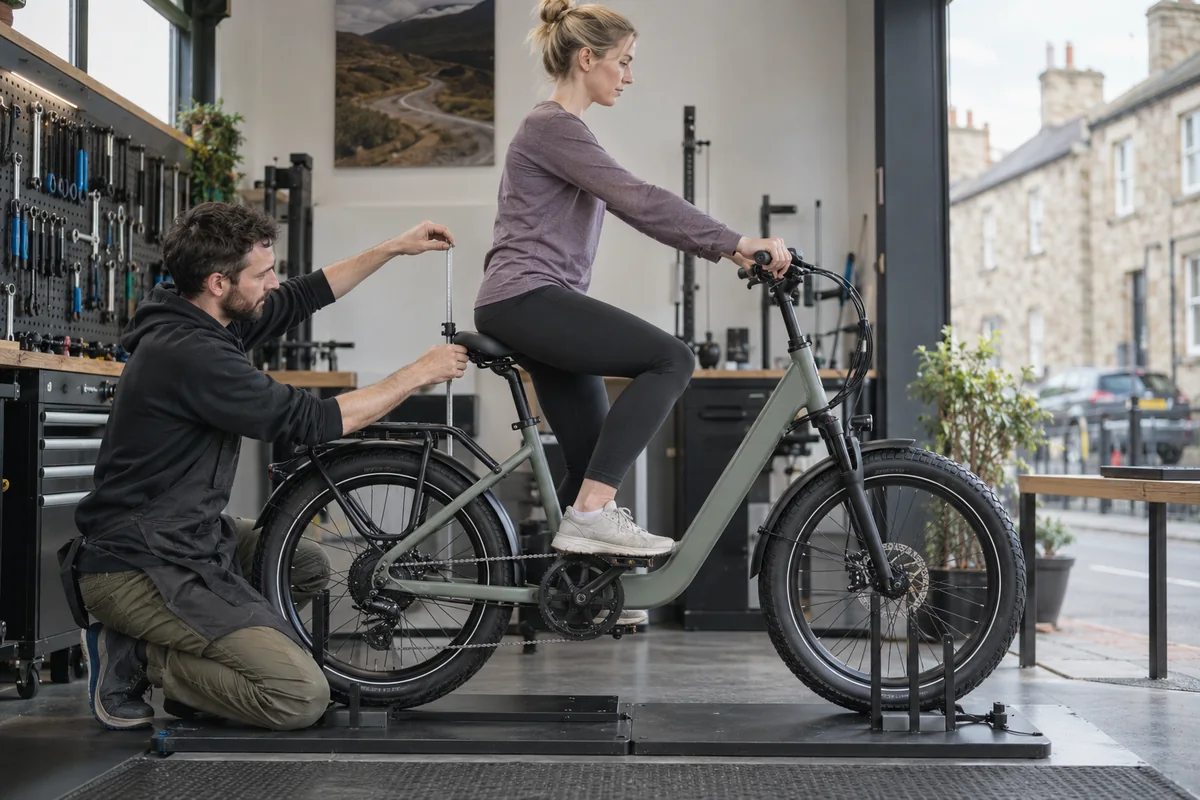 Cyclist or mechanic demonstrating practical considerations for ENGWE L20 Boost geometry and sizing