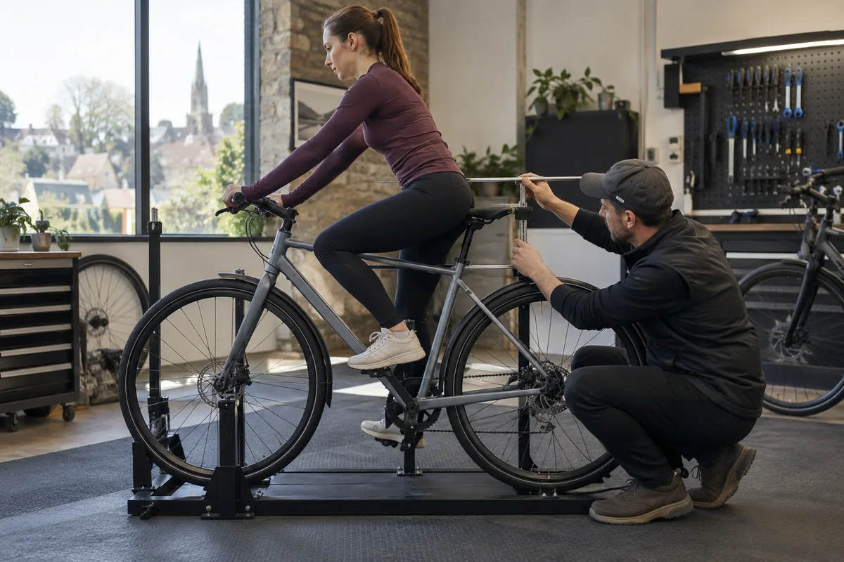 Cyclist or mechanic demonstrating practical considerations for ENGWE P275 SE geometry and sizing
