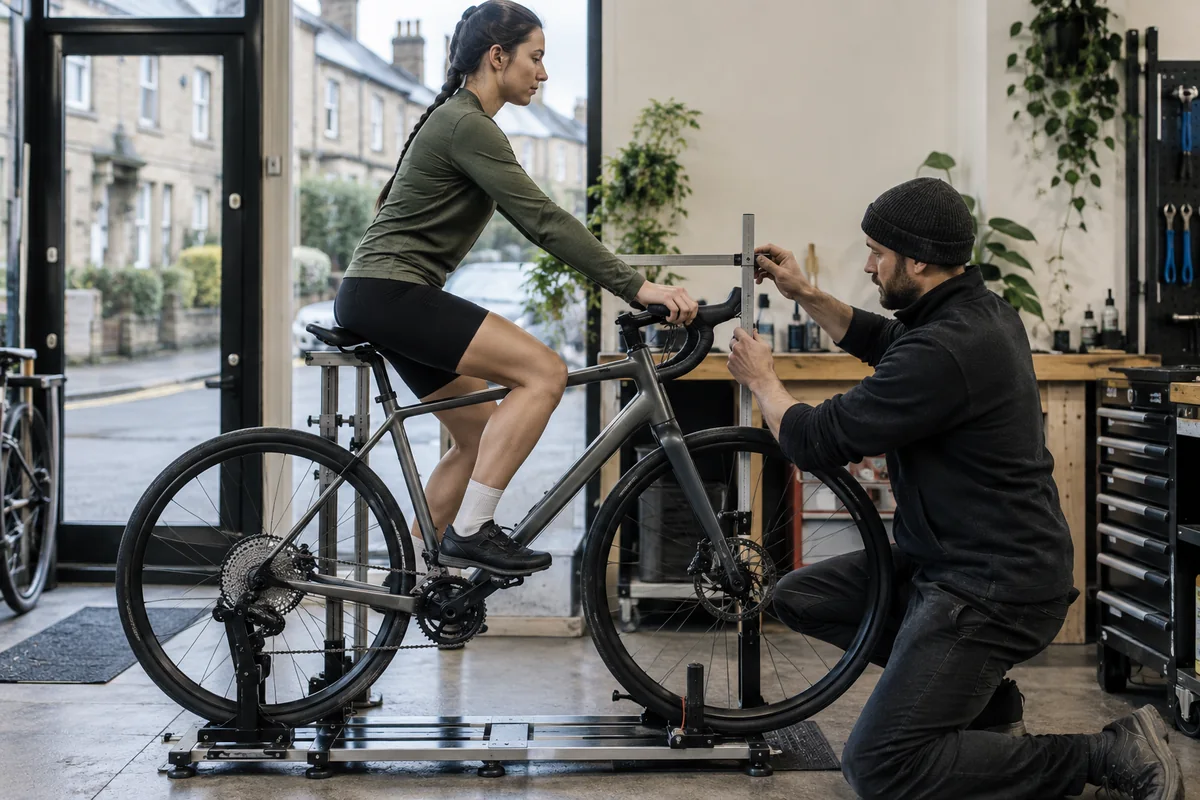 Cyclist or mechanic demonstrating practical considerations for HITWAY BK28 geometry and sizing