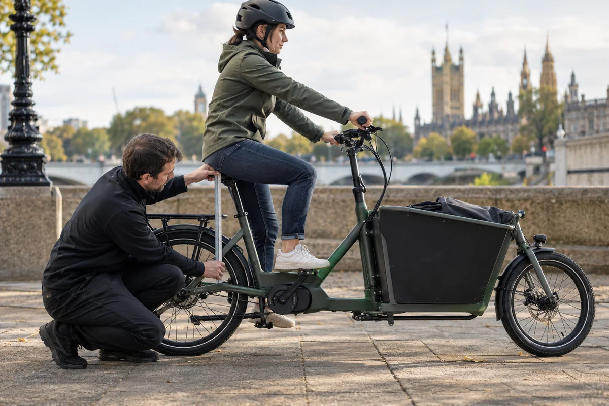 Realistic British cycling scene for HITWAY BK6S Plus Cargo geometry and sizing