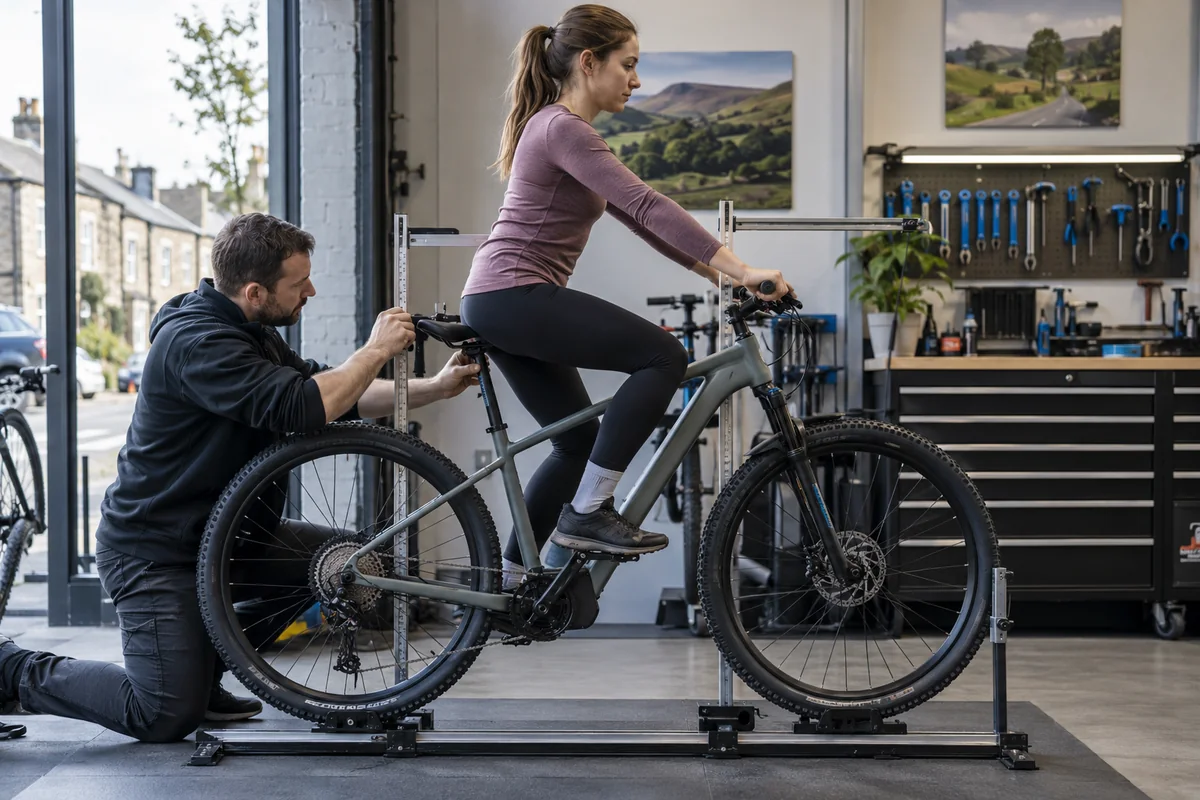 Cyclist or mechanic demonstrating practical considerations for JESRIDER K800 Dual 52V geometry and sizing