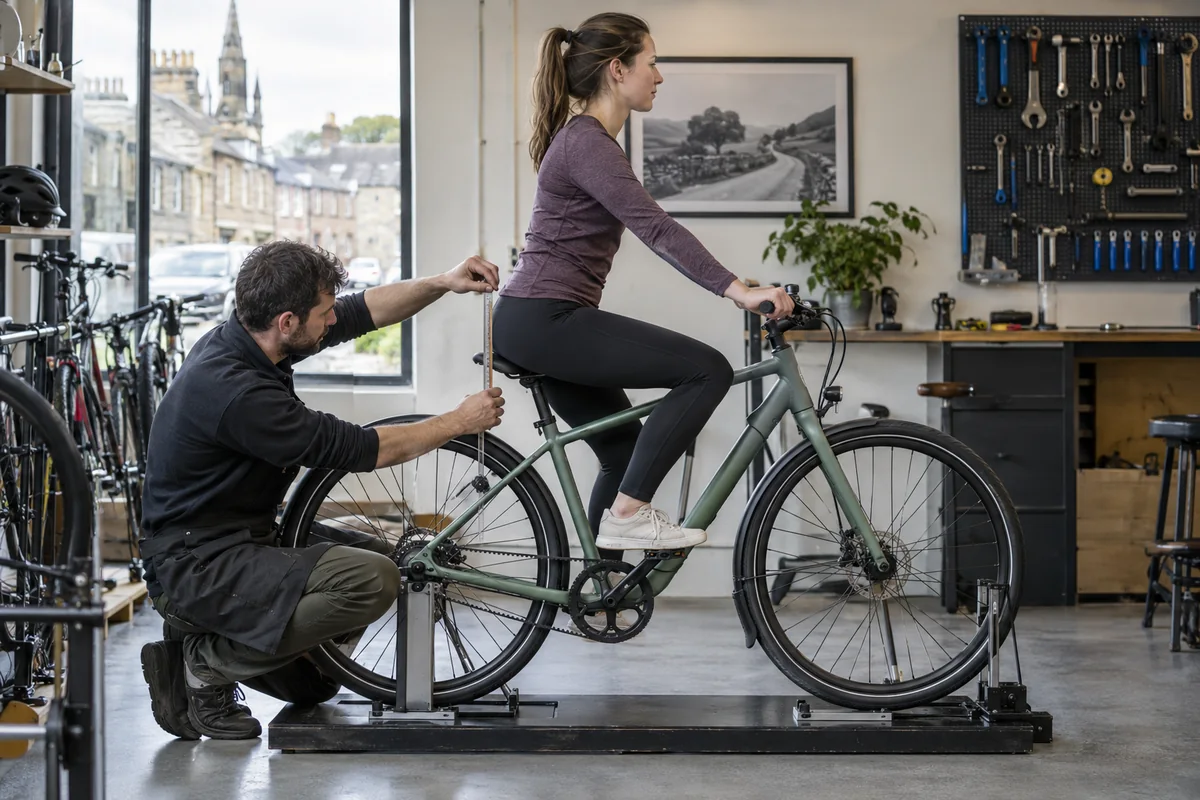 Cyclist or mechanic demonstrating practical considerations for Tenways CGO009 geometry and sizing