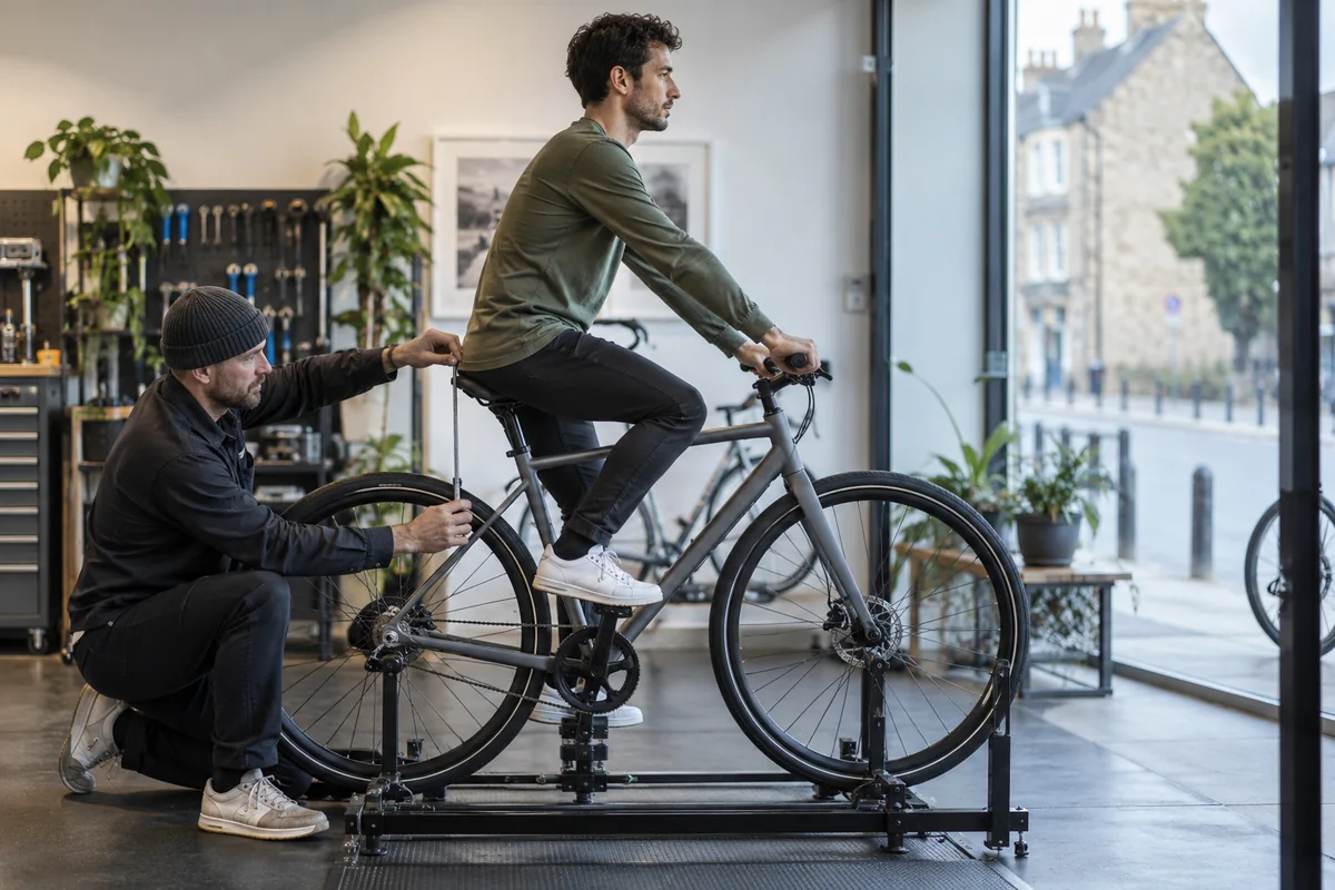 Cyclist or mechanic demonstrating practical considerations for Tenways CGO600 Plus geometry and sizing