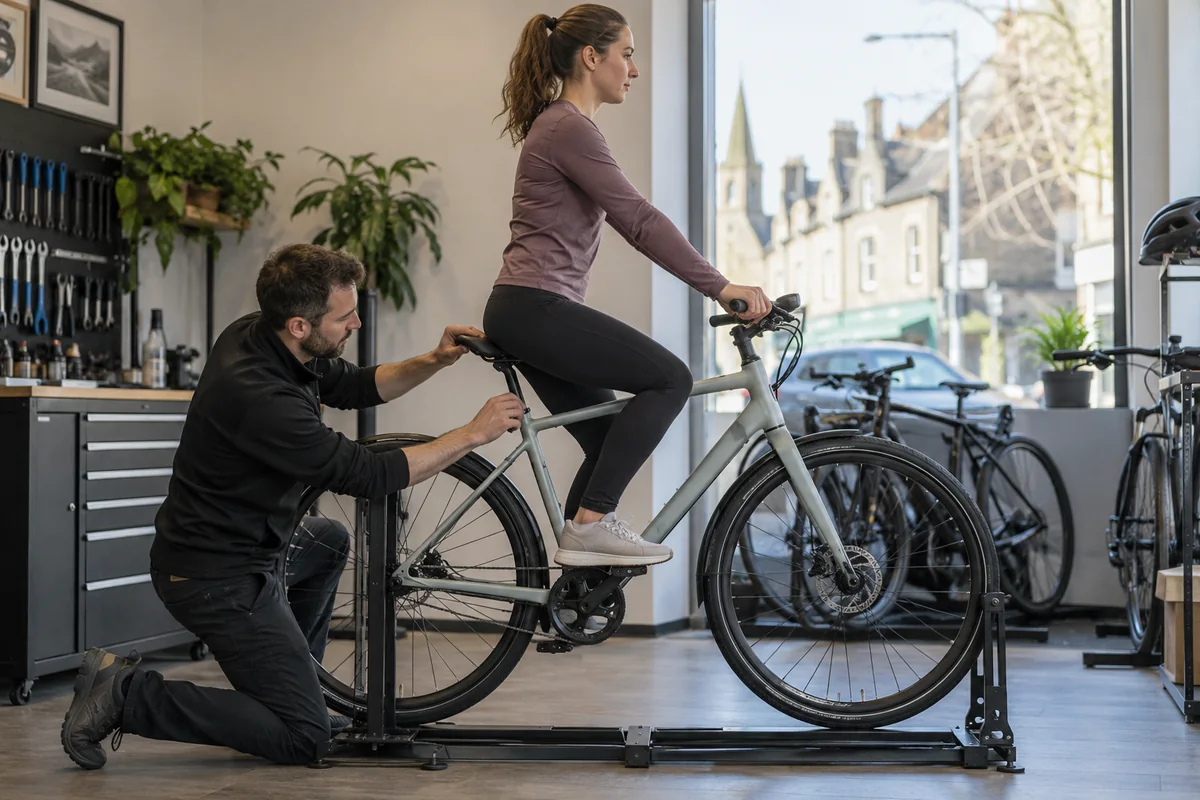 Cyclist or mechanic demonstrating practical considerations for Tenways CGO800 Plus geometry and sizing