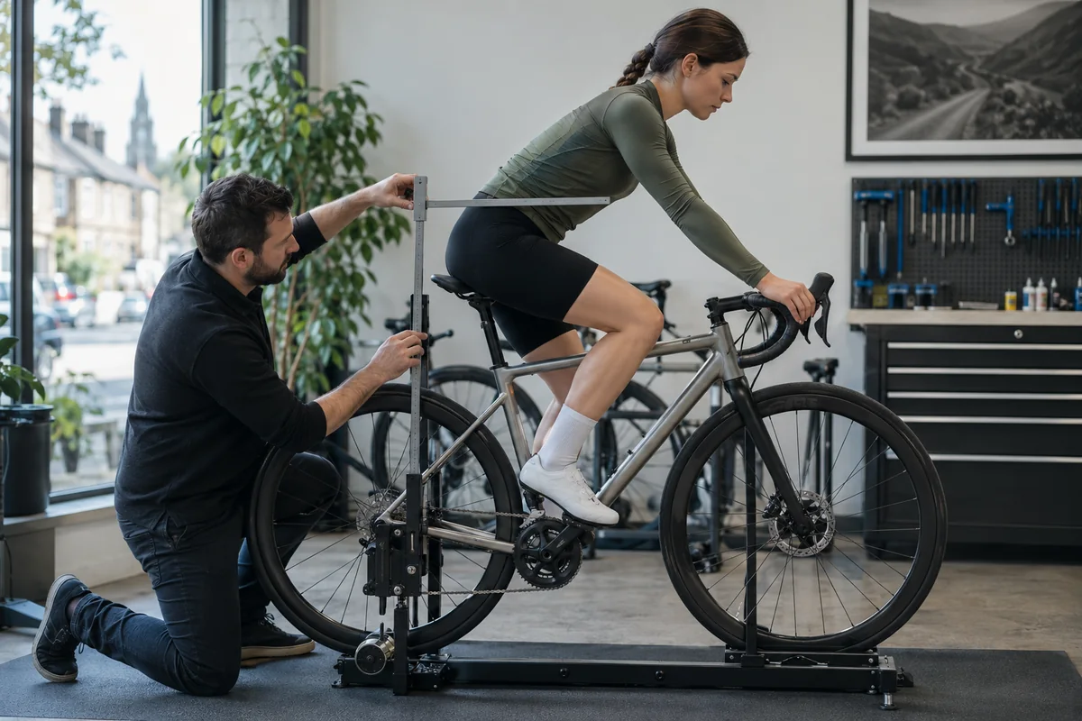 Cyclist or mechanic demonstrating practical considerations for TST R002 geometry and sizing