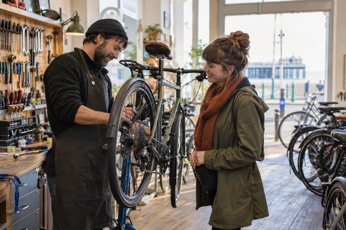 Realistic British cycling scene for Bike Shops in Brighton and Hove: Local Stores, Repairs & Maps