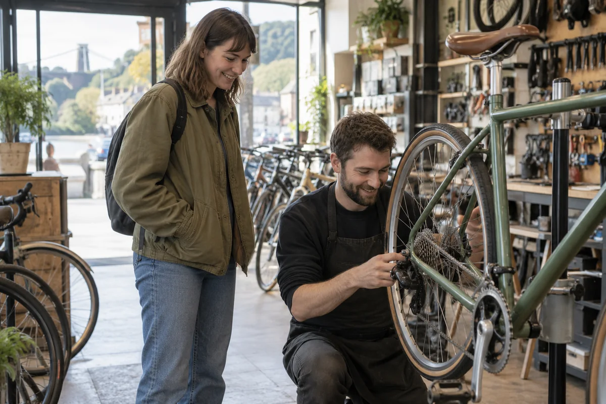 Realistic British cycling scene for Bike Shops in Bristol: Local Stores, Repairs & Maps