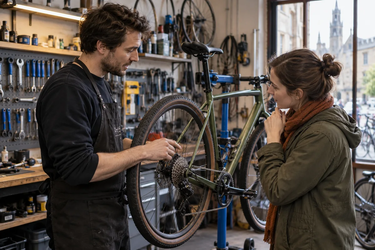 Cyclist or mechanic demonstrating practical considerations for Primo Cycles Jesus Lane, Cambridge: Address, Services & Map