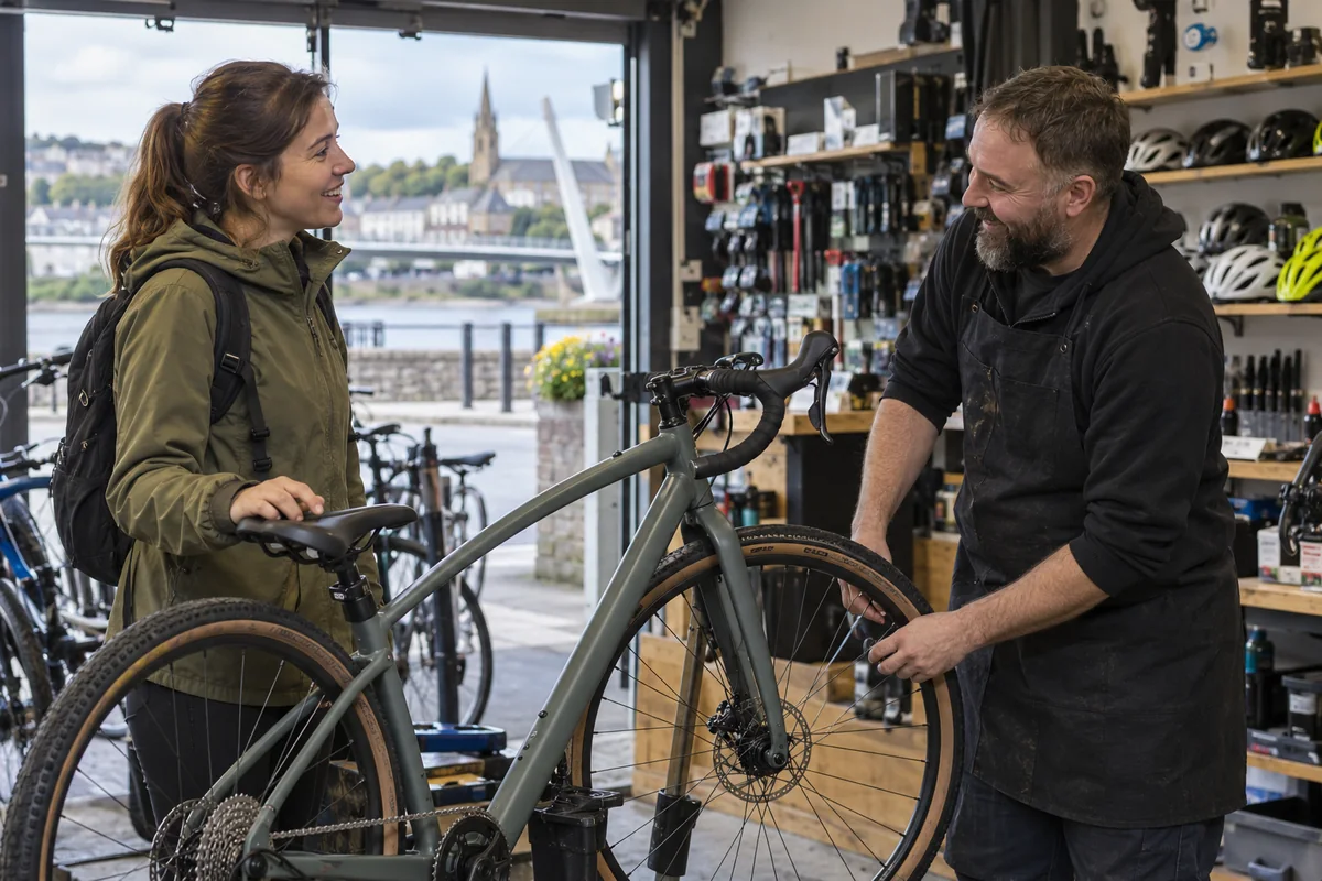 Realistic British cycling scene for Bike Shops in Derry: Local Stores, Repairs & Maps
