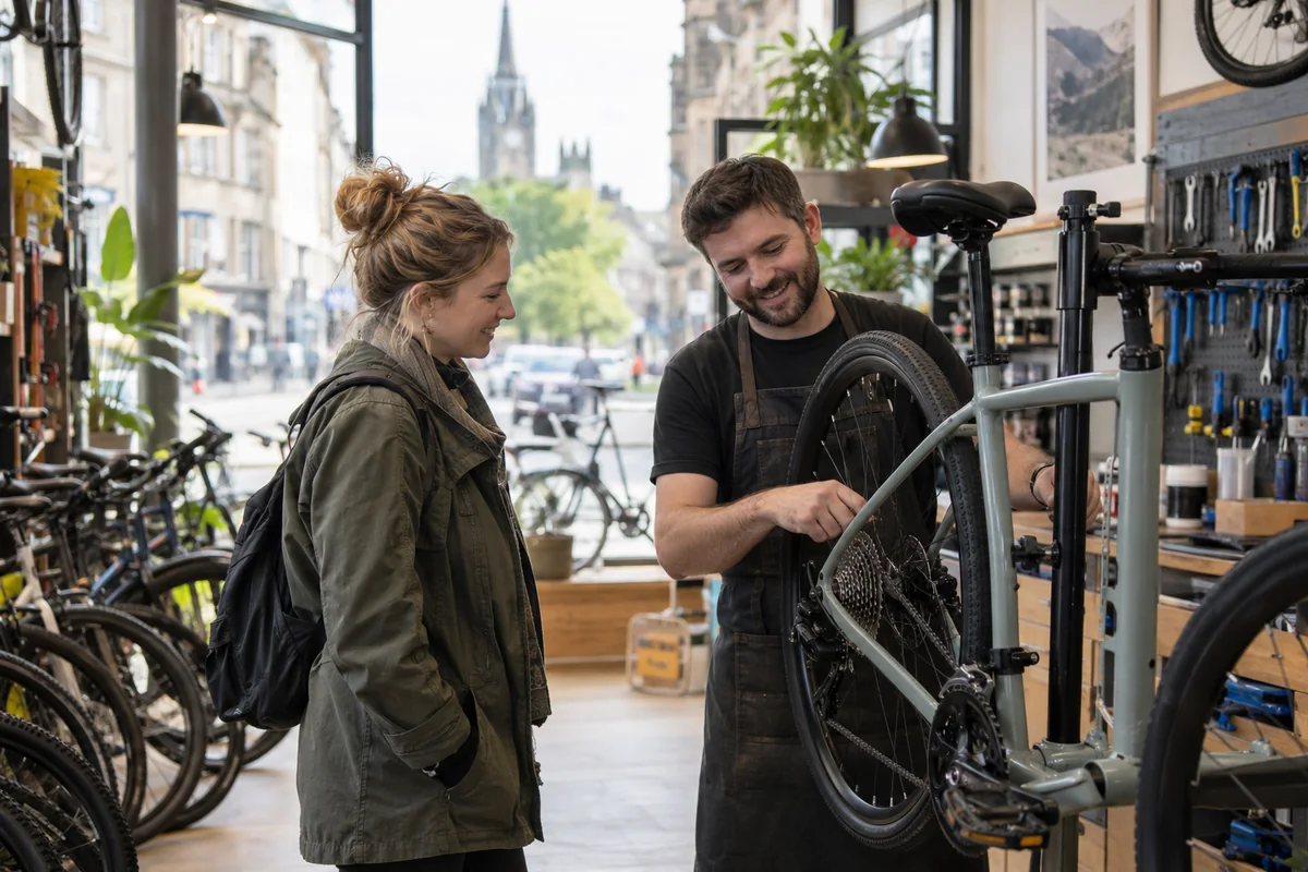 Realistic British cycling scene for Bike Shops in Glasgow: Local Stores, Repairs & Maps