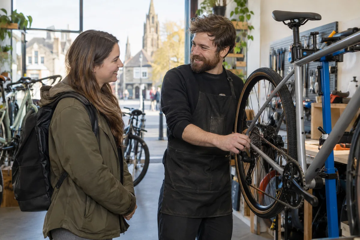 Realistic British cycling scene for Bike Shops in Leicester: Local Stores, Repairs & Maps