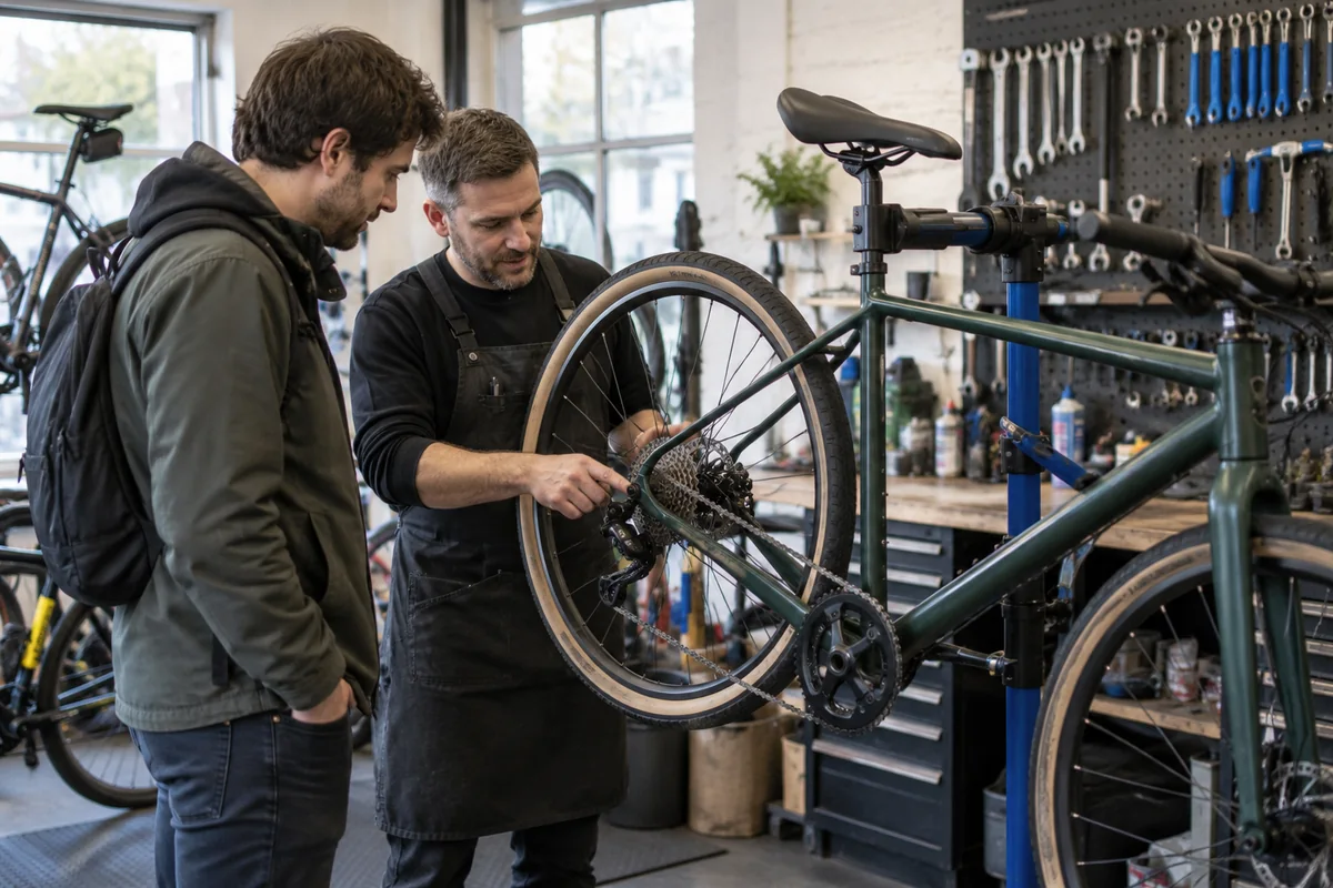 Cyclist or mechanic demonstrating practical considerations for Bike Shops in Leicester: Local Stores, Repairs & Maps