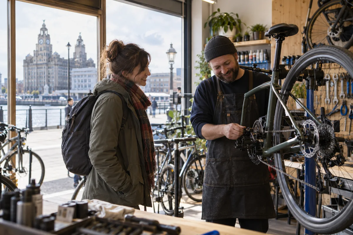 Realistic British cycling scene for Bike Shops in Liverpool: Local Stores, Repairs & Maps