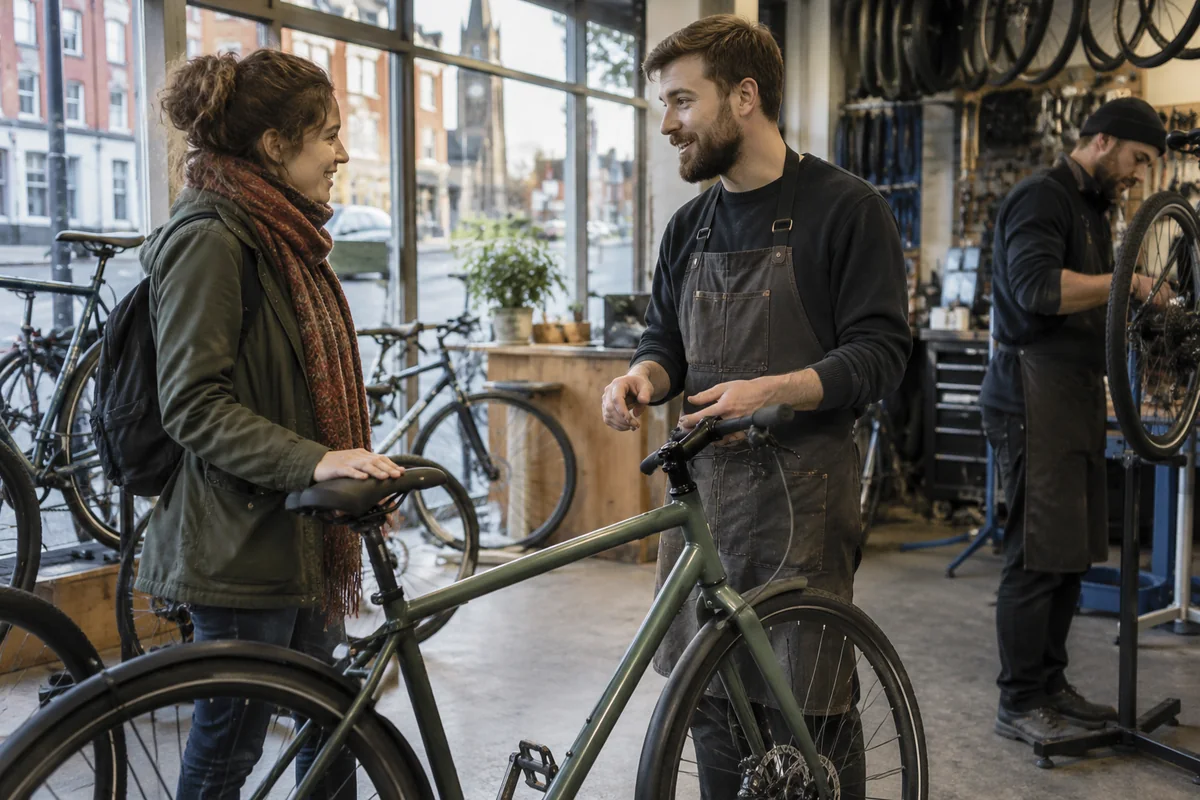 Realistic British cycling scene for Bike Shops in Manchester: Local Stores, Repairs & Maps