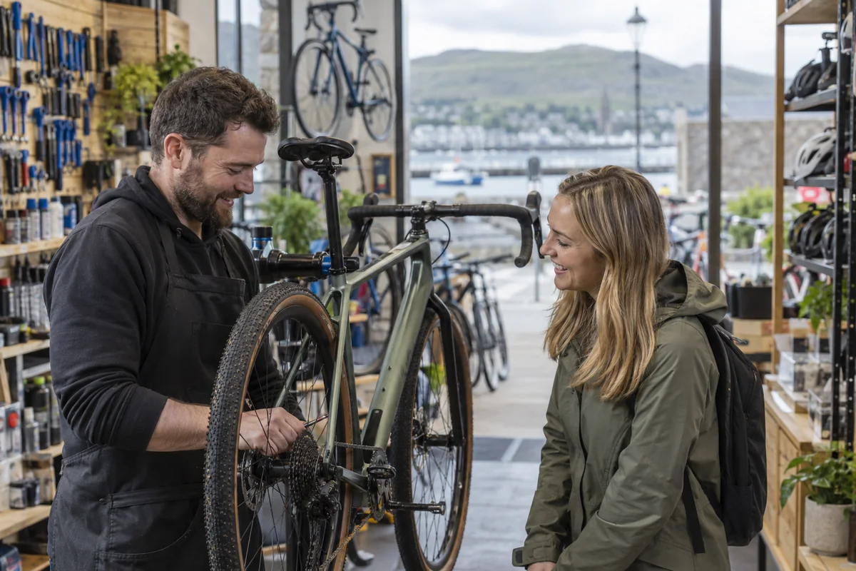 Realistic British cycling scene for Bike Shops in Northern Ireland: Local Stores, Repairs & Maps