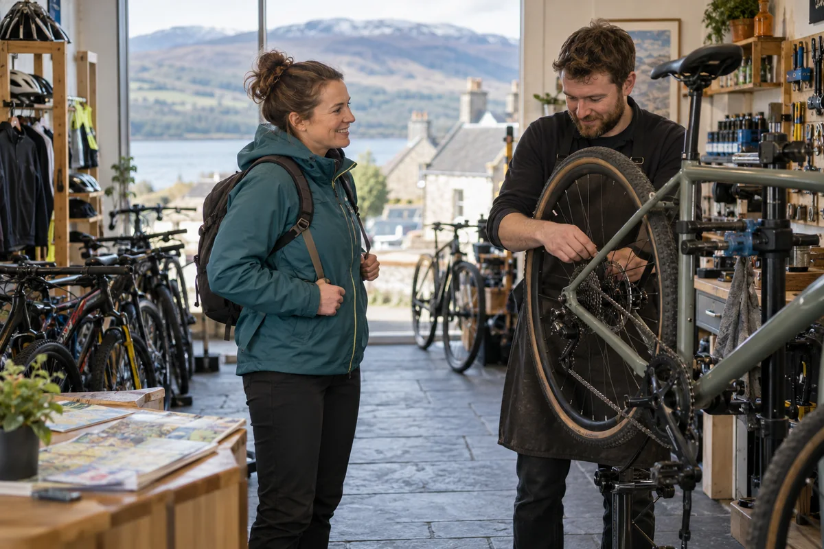 Realistic British cycling scene for Bike Shops in Scotland: Local Stores, Repairs & Maps