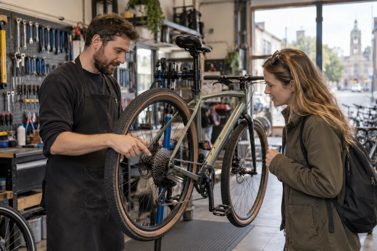 Cyclist or mechanic demonstrating practical considerations for Bike Shops in Southampton: Local Stores, Repairs & Maps