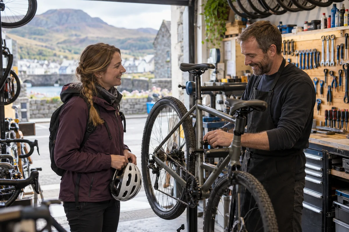 Realistic British cycling scene for Bike Shops in Wales: Local Stores, Repairs & Maps