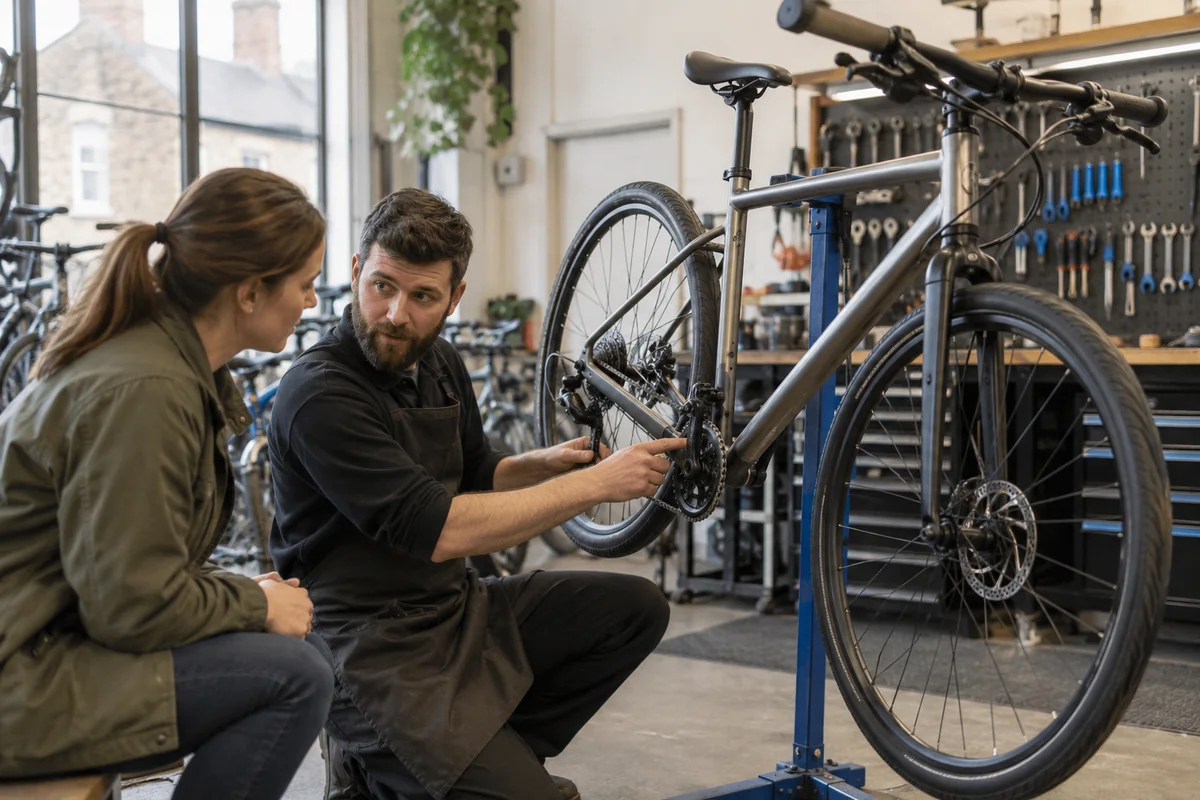 Cyclist or mechanic demonstrating practical considerations for Cycle Heaven of York, York: Address, Services & Map