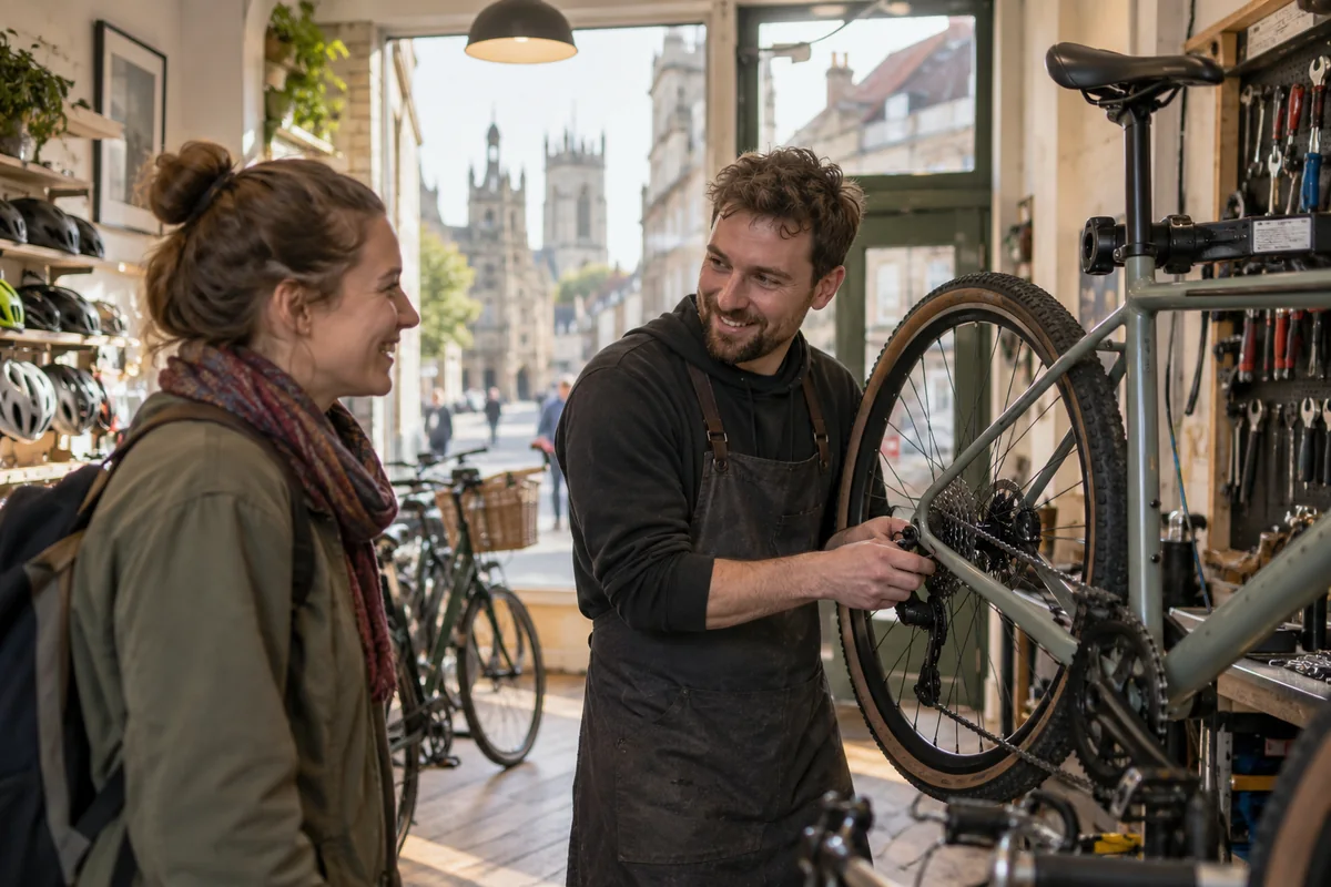 Realistic British cycling scene for Bike Shops in York: Local Stores, Repairs & Maps