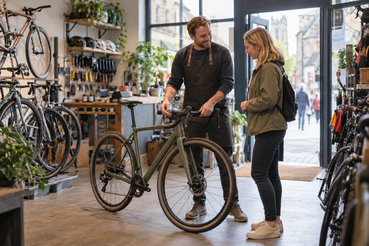 Realistic British cycling scene for UK High-Street Bike Shops: Find a Local Cycle Shop