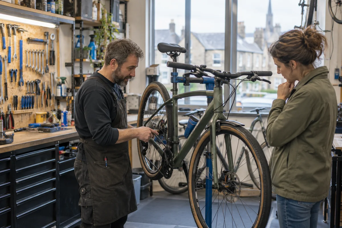 Cyclist or mechanic demonstrating practical considerations for UK High-Street Bike Shops: Find a Local Cycle Shop