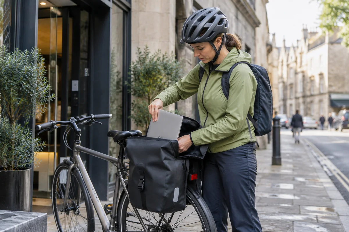 Cyclist or mechanic demonstrating practical considerations for How to carry things on a bike commute