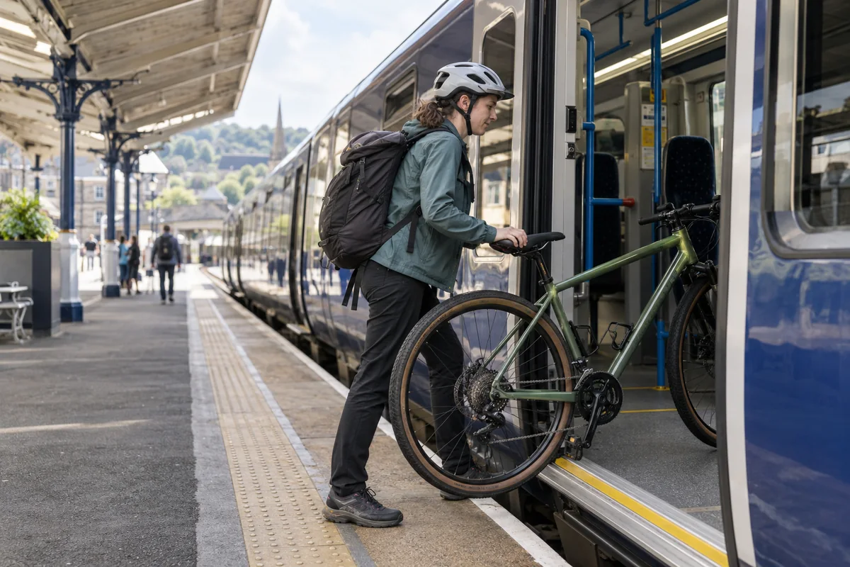 Cyclist or mechanic demonstrating practical considerations for Taking a bike on a train in Britain