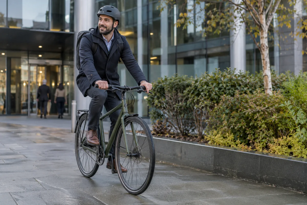 Realistic British cycling scene for Cycle to Work guide for employers