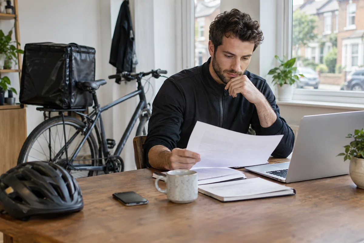 Cyclist or mechanic demonstrating practical considerations for Insurance for bicycle delivery riders