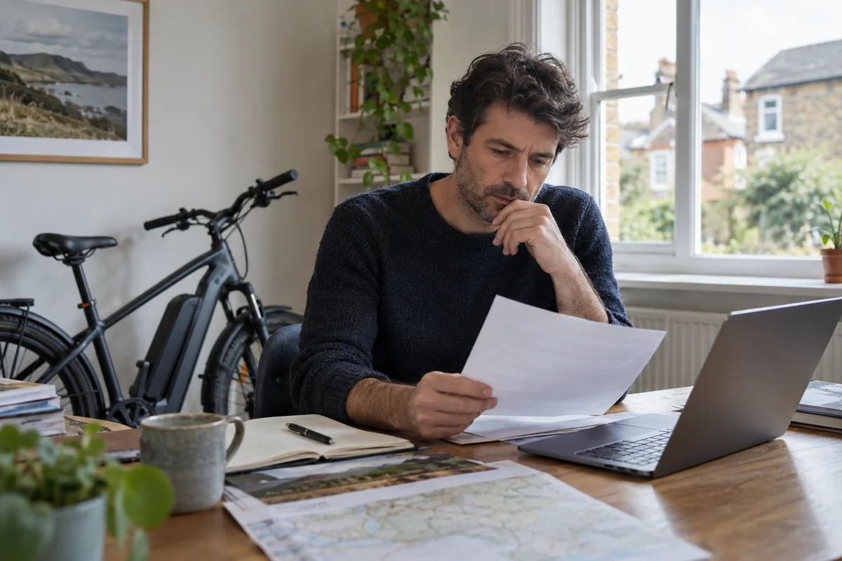 Cyclist or mechanic demonstrating practical considerations for E-Bike Fire Risk, Insurance & Storage UK