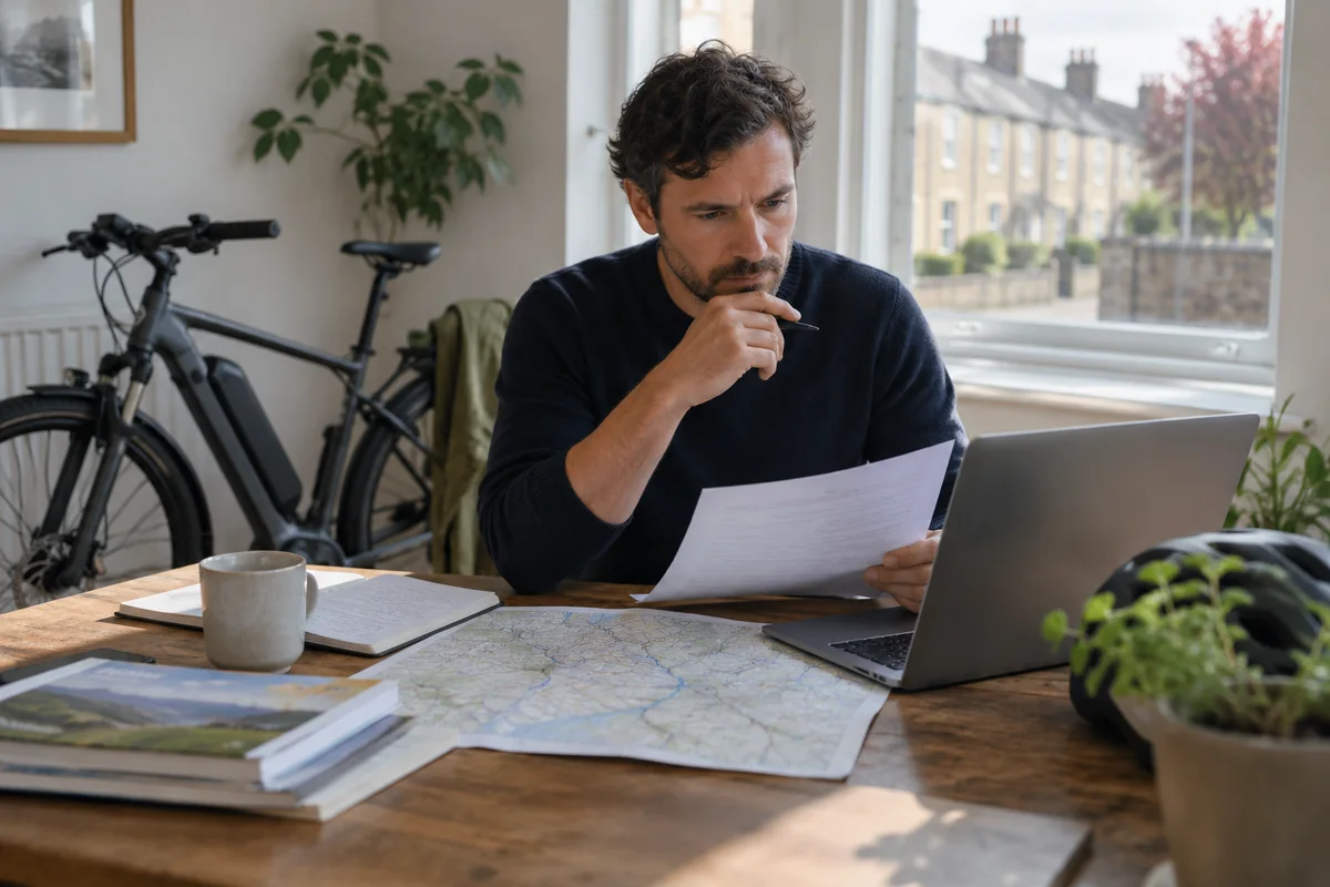 Cyclist or mechanic demonstrating practical considerations for UK electric-bike law and insurance