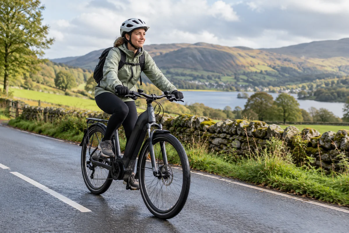 Cyclist or mechanic demonstrating practical considerations for UK electric-bike range calculator