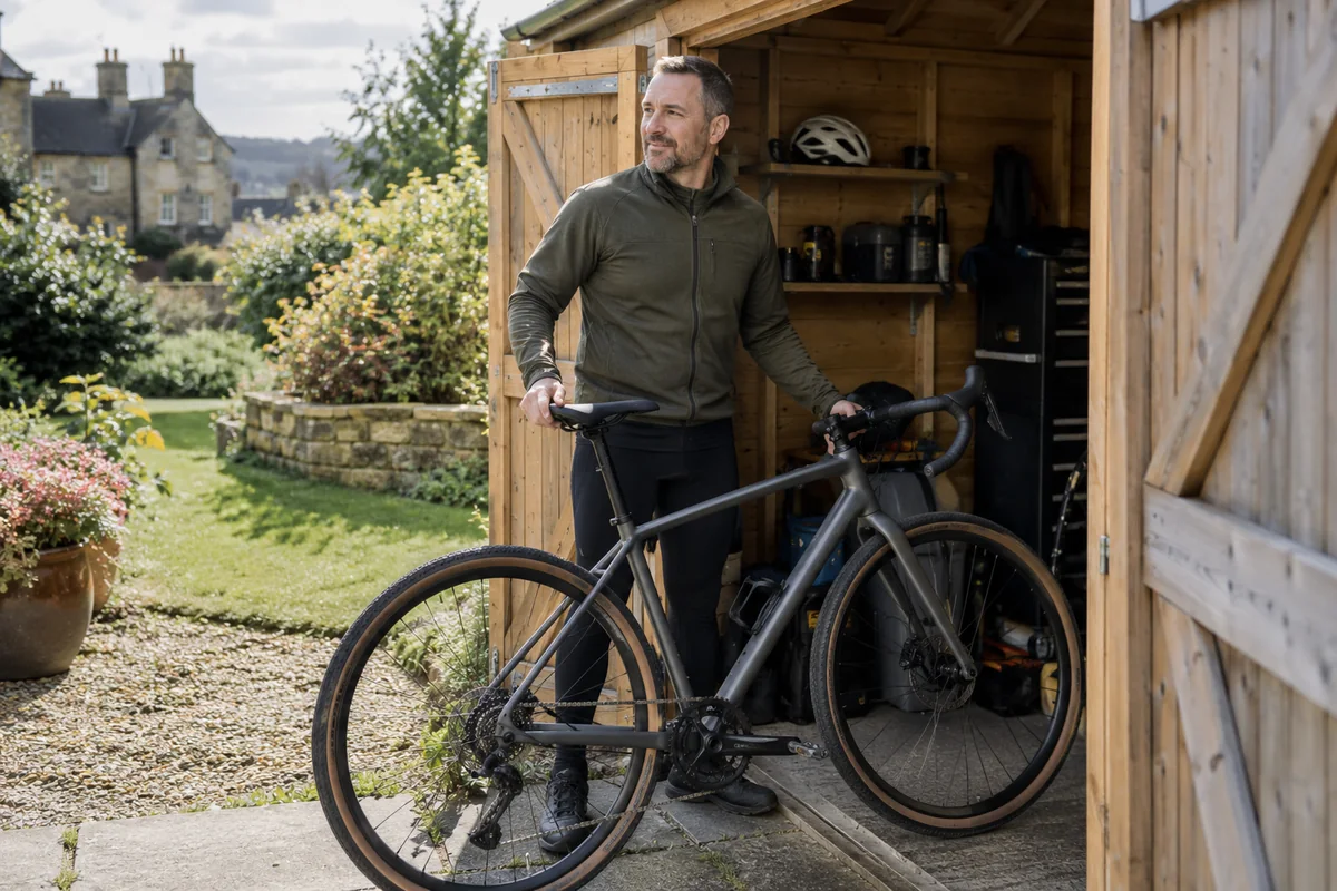 Realistic British cycling scene for Garage & Shed Bike Insurance UK