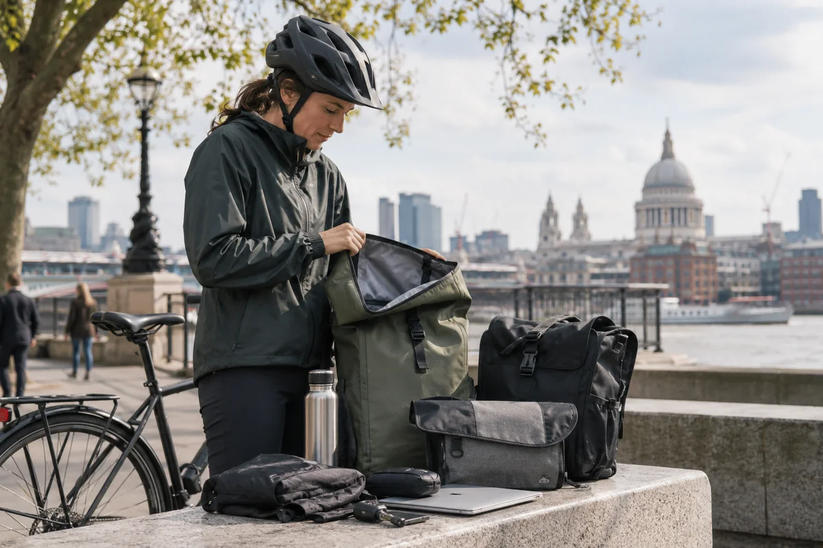 Realistic British cycling scene for Eagle Creek Gear for Cycle Commuting | Product Guides