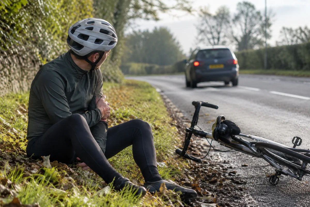Realistic British cycling scene for Cyclist claims after a hit-and-run or uninsured driver