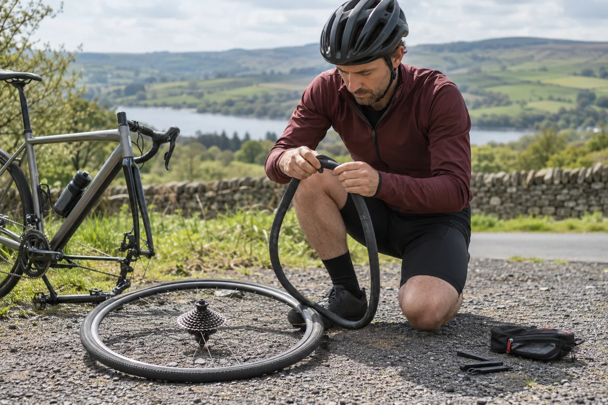 Cyclist or mechanic demonstrating practical considerations for How to replace a bicycle inner tube