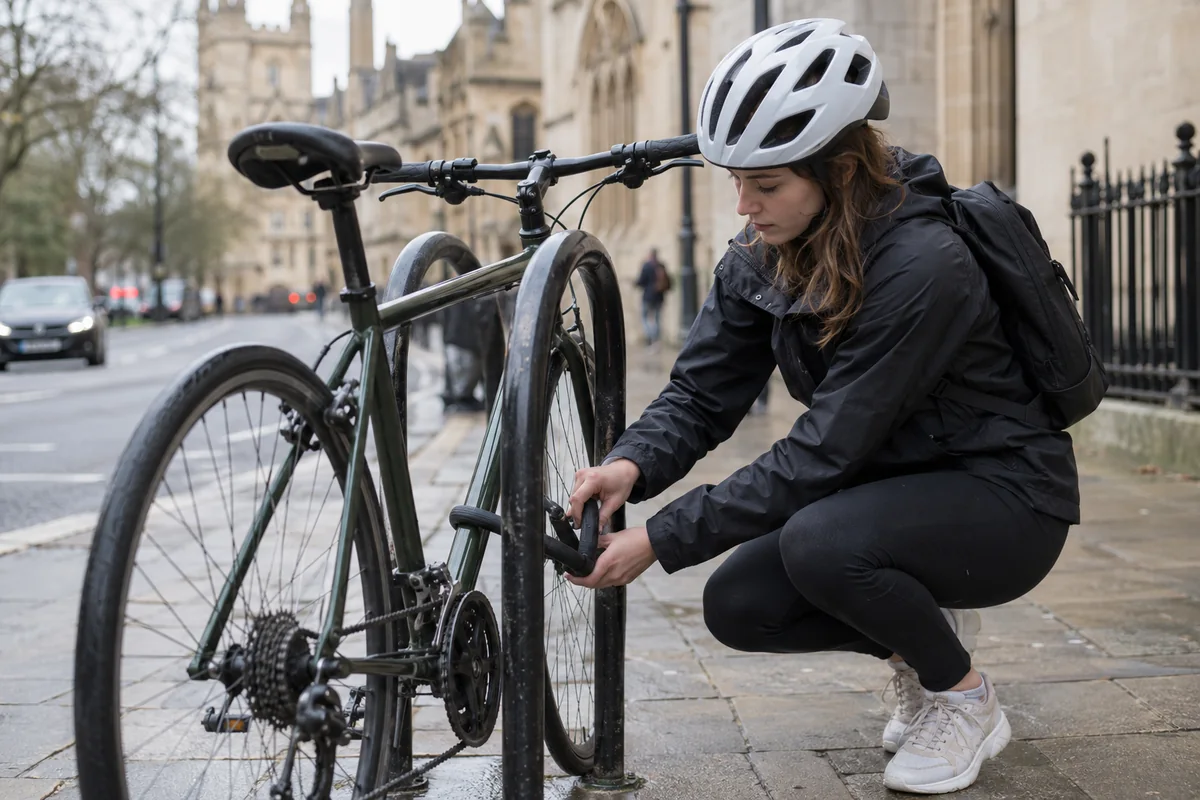 Realistic British cycling scene for Insurance-approved bike locks explained