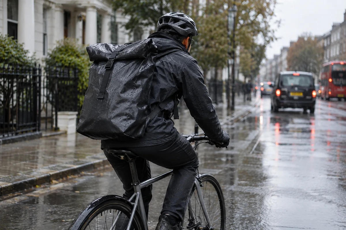 Realistic British cycling scene for Waterproof courier bags for cycling