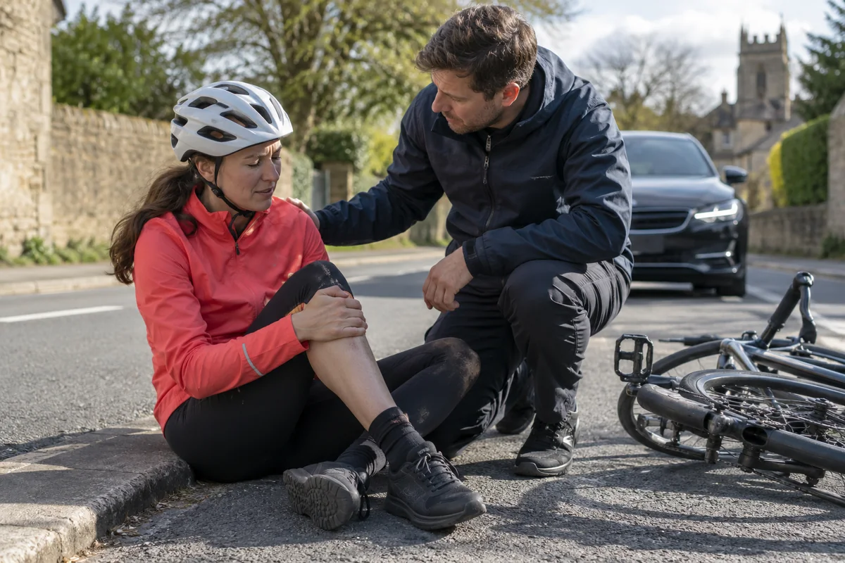 Cyclist or mechanic demonstrating practical considerations for What to do after a cycling collision