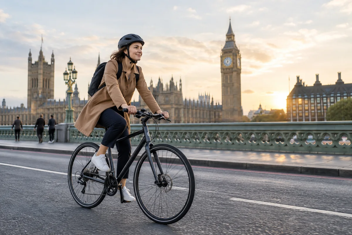Realistic British cycling scene for Why cycle to work?