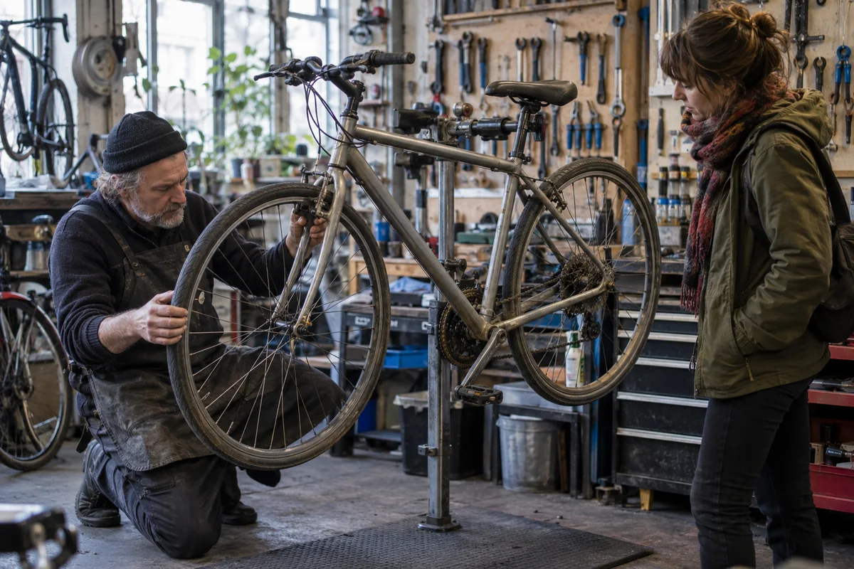 A bicycle being checked before riding